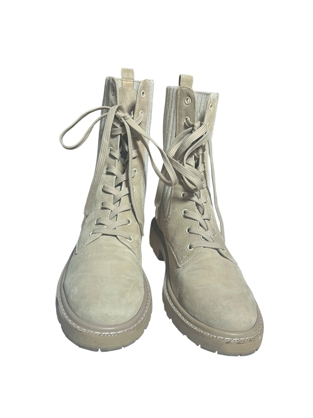 Sam Edelman Lydell Knit Lace Up Suede Leather Combat Boots Tan Size 8 M